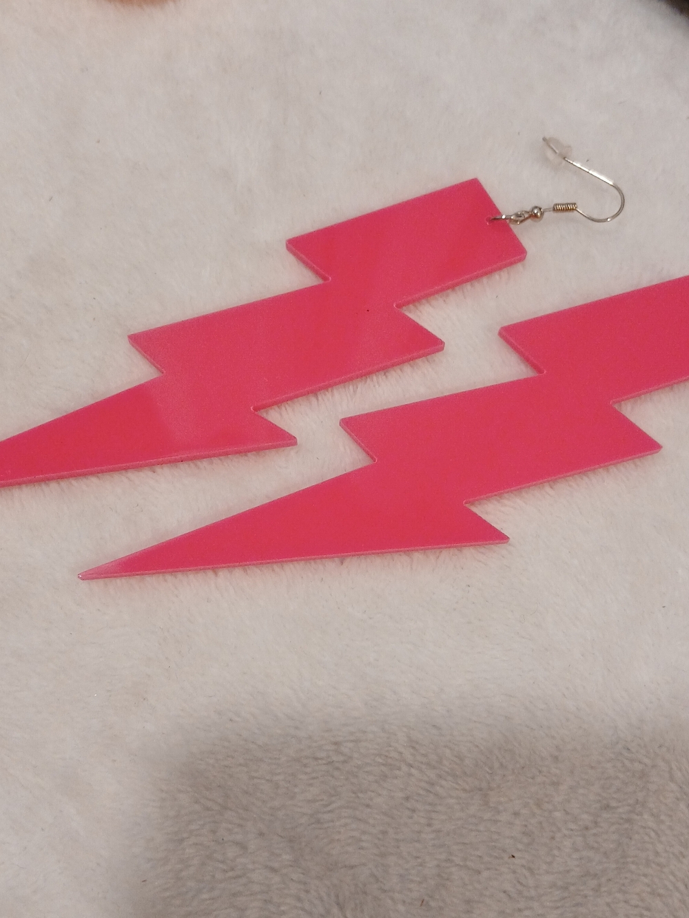 Bold Pink Lightning Bolt Drop Earrings - Acrylic, 4", Brand NWOT